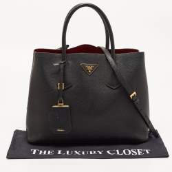 Pre Owned Prada Black Saffiano Cuir Leather Medium Double Handle Tote