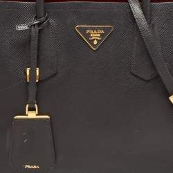 Pre Owned Prada Black Saffiano Cuir Leather Medium Double Handle Tote