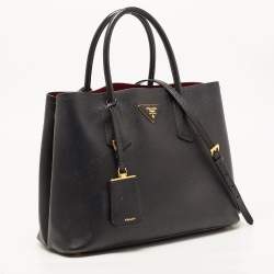Pre Owned Prada Black Saffiano Cuir Leather Medium Double Handle Tote