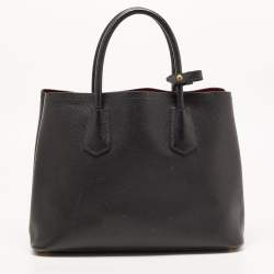 Pre Owned Prada Black Saffiano Cuir Leather Medium Double Handle Tote