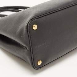 Pre Owned Prada Black Saffiano Cuir Leather Medium Double Handle Tote