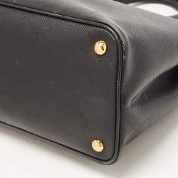Pre Owned Prada Black Saffiano Cuir Leather Medium Double Handle Tote