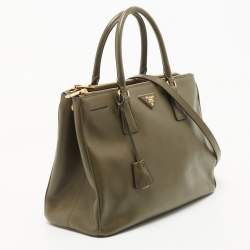 Pre Owned Prada Olive Green Saffiano Leather Medium Double Zip Tote