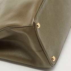 Pre Owned Prada Olive Green Saffiano Leather Medium Double Zip Tote
