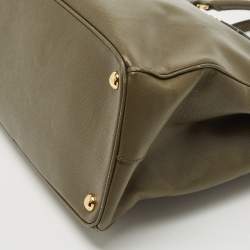 Pre Owned Prada Olive Green Saffiano Leather Medium Double Zip Tote