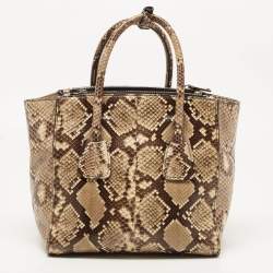 Prada Beige Python Small Double Pocket Tote