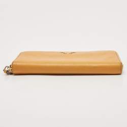 Pre Owned Prada Mustard Saffiano Lux Leather Zip Around Continental Wallet