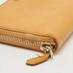 Pre Owned Prada Mustard Saffiano Lux Leather Zip Around Continental Wallet