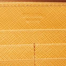 Pre Owned Prada Mustard Saffiano Lux Leather Zip Around Continental Wallet