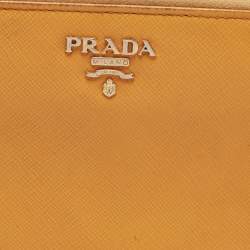 Pre Owned Prada Mustard Saffiano Lux Leather Zip Around Continental Wallet