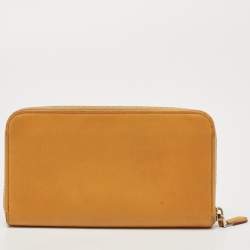 Pre Owned Prada Mustard Saffiano Lux Leather Zip Around Continental Wallet
