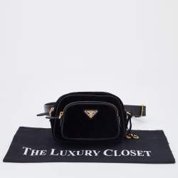 Pre Owned Prada Black Quilted Velvet and Leather Corsaire Belt Bag  