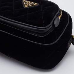 Pre Owned Prada Black Quilted Velvet and Leather Corsaire Belt Bag  