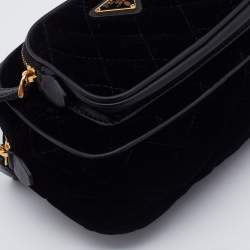 Pre Owned Prada Black Quilted Velvet and Leather Corsaire Belt Bag  
