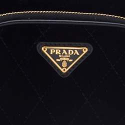 Pre Owned Prada Black Quilted Velvet and Leather Corsaire Belt Bag  