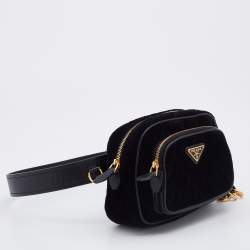 Pre Owned Prada Black Quilted Velvet and Leather Corsaire Belt Bag  