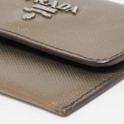 Prada Metallic Saffiano Metal Leather Logo Flap Card Case