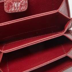 Prada Burgundy Saffiano Leather and Croccodile 5 Gussets Card Case