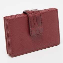 Prada Burgundy Saffiano Leather and Croccodile 5 Gussets Card Case