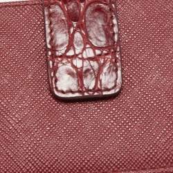 Prada Burgundy Saffiano Leather and Croccodile 5 Gussets Card Case