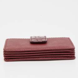 Prada Burgundy Saffiano Leather and Croccodile 5 Gussets Card Case