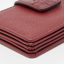 Prada Burgundy Saffiano Leather and Croccodile 5 Gussets Card Case