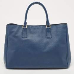Pre Owned Prada Navy Blue Saffiano Lux Leather Large Gardener's Tote