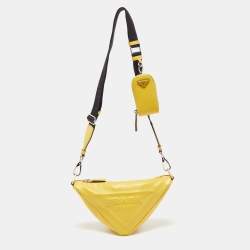 Pre Owned Prada Yellow Leather Triangle Shoulder Bag