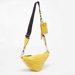 Pre Owned Prada Yellow Leather Triangle Shoulder Bag