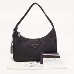 Prada Black Tessuto Nylon Re-Edition 2000 Baguette Bag