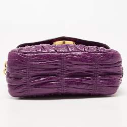 Prada Purple Matelasse Leather Pushlock Flap Top Handle Bag