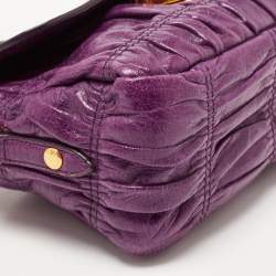 Prada Purple Matelasse Leather Pushlock Flap Top Handle Bag