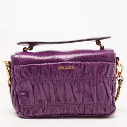 Prada Purple Matelasse Leather Pushlock Flap Top Handle Bag