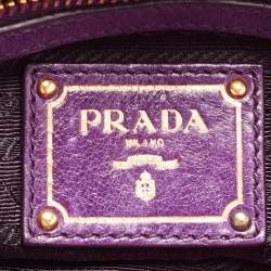 Prada Purple Matelasse Leather Pushlock Flap Top Handle Bag
