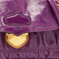Prada Purple Matelasse Leather Pushlock Flap Top Handle Bag