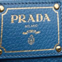 Pre Owned Prada Blue Vitello Daino Leather Medium Tote