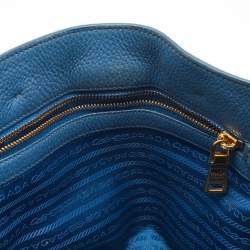 Pre Owned Prada Blue Vitello Daino Leather Medium Tote