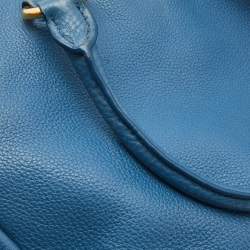 Pre Owned Prada Blue Vitello Daino Leather Medium Tote