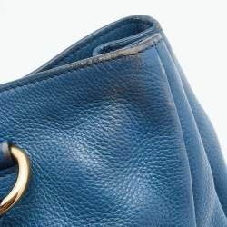 Pre Owned Prada Blue Vitello Daino Leather Medium Tote