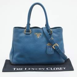 Pre Owned Prada Blue Vitello Daino Leather Medium Tote