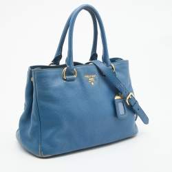 Pre Owned Prada Blue Vitello Daino Leather Medium Tote