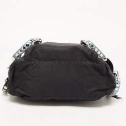 Prada Black/Blue Nylon and Leather New Vela Studded Messenger Bag