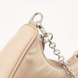 Pre Owned Prada Beige Nylon and Saffiano Leather Mini Re Edition Crossbody Bag
