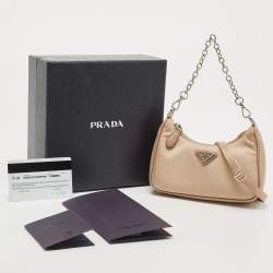 Pre Owned Prada Beige Nylon and Saffiano Leather Mini Re Edition Crossbody Bag