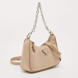 Pre Owned Prada Beige Nylon and Saffiano Leather Mini Re Edition Crossbody Bag