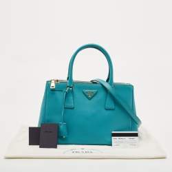 Pre Owned Prada Turquoise Green Saffiano Lux Leather Small Double Zip Tote