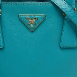 Pre Owned Prada Turquoise Green Saffiano Lux Leather Small Double Zip Tote