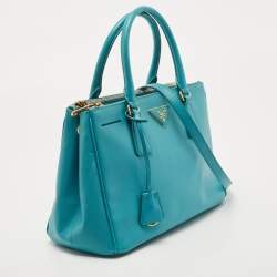 Pre Owned Prada Turquoise Green Saffiano Lux Leather Small Double Zip Tote