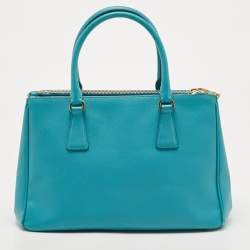 Pre Owned Prada Turquoise Green Saffiano Lux Leather Small Double Zip Tote