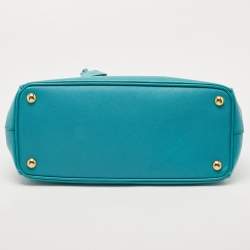 Pre Owned Prada Turquoise Green Saffiano Lux Leather Small Double Zip Tote